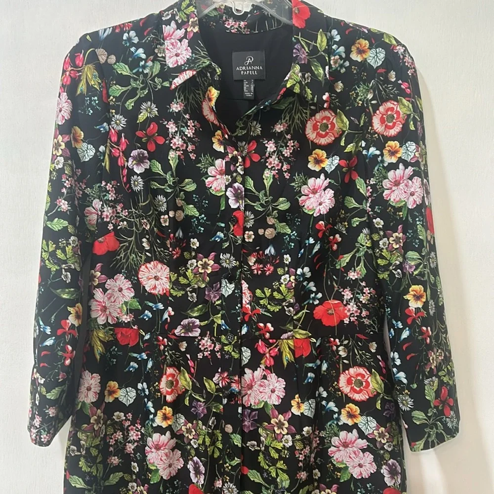 ADRIANNA PALLEL  DRESS WOMEN SIZE 9 BLACK FLORAL PEPLUM HEM - Picture 3 of 14